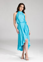 Cocktailkleid aus nachhaltigem Satin mit Volant am Saum cruise blue
