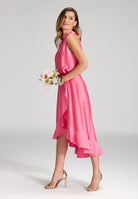 Cocktailkleid aus nachhaltigem Satin mit Volant am Saum