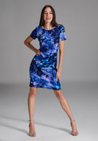 Etuikleid aus bedrucktem Scuba mit seitlicher Drapierung navy | multi