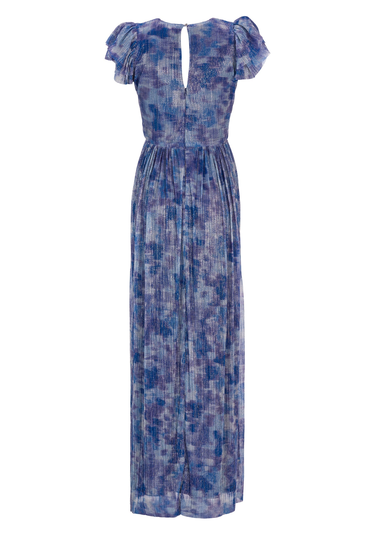 Abendkleid aus bedrucktem Jersey Plissee mit Metallic Faden