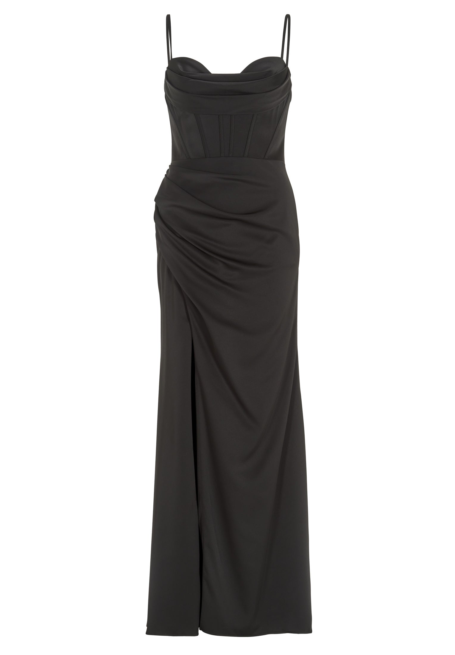 Satinkleid mit Drapierung und Beinschlitz