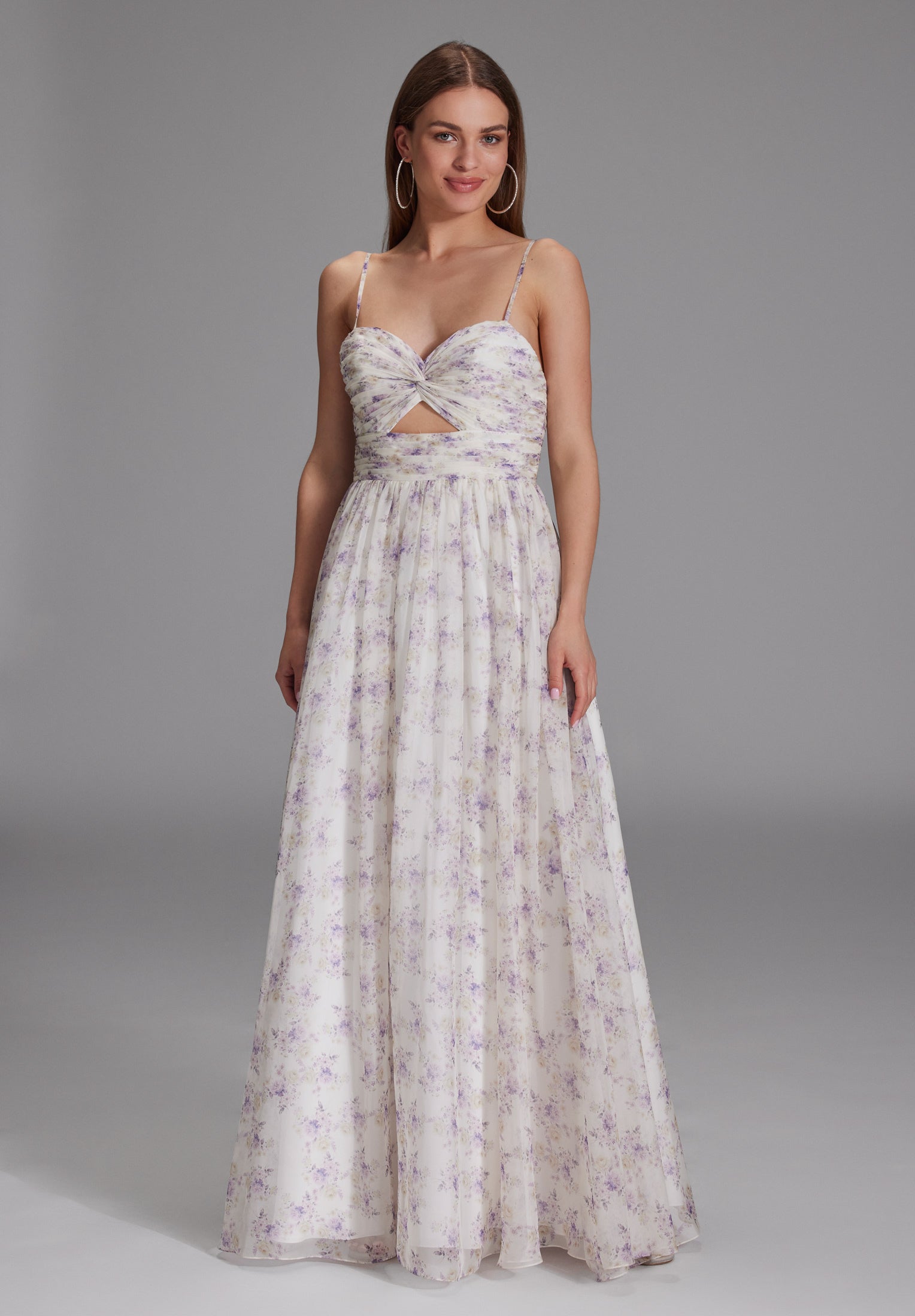 Fließendes Printkleid mit Cut-Out Detail ivory|lilac