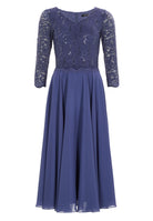 Midi Kleid mit paillettenbesetztem Spitzenoberteil