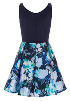 Cocktailkleid mit Rock aus bedrucktem Twill