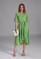 Chiffon Kleid in Wickel Optik mit Vokuhila Saum apple green