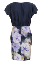 Etuikleid aus floral bedrucktem Scuba und Satin