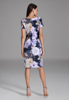 Etuikleid aus bedrucktem Scuba mit Schlitz-Ausschnitt