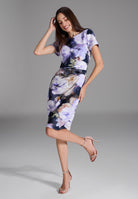 Etuikleid aus bedrucktem Scuba mit Schlitz-Ausschnitt navy | orchid purple