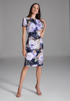 Etuikleid aus bedrucktem Scuba mit Schlitz-Ausschnitt