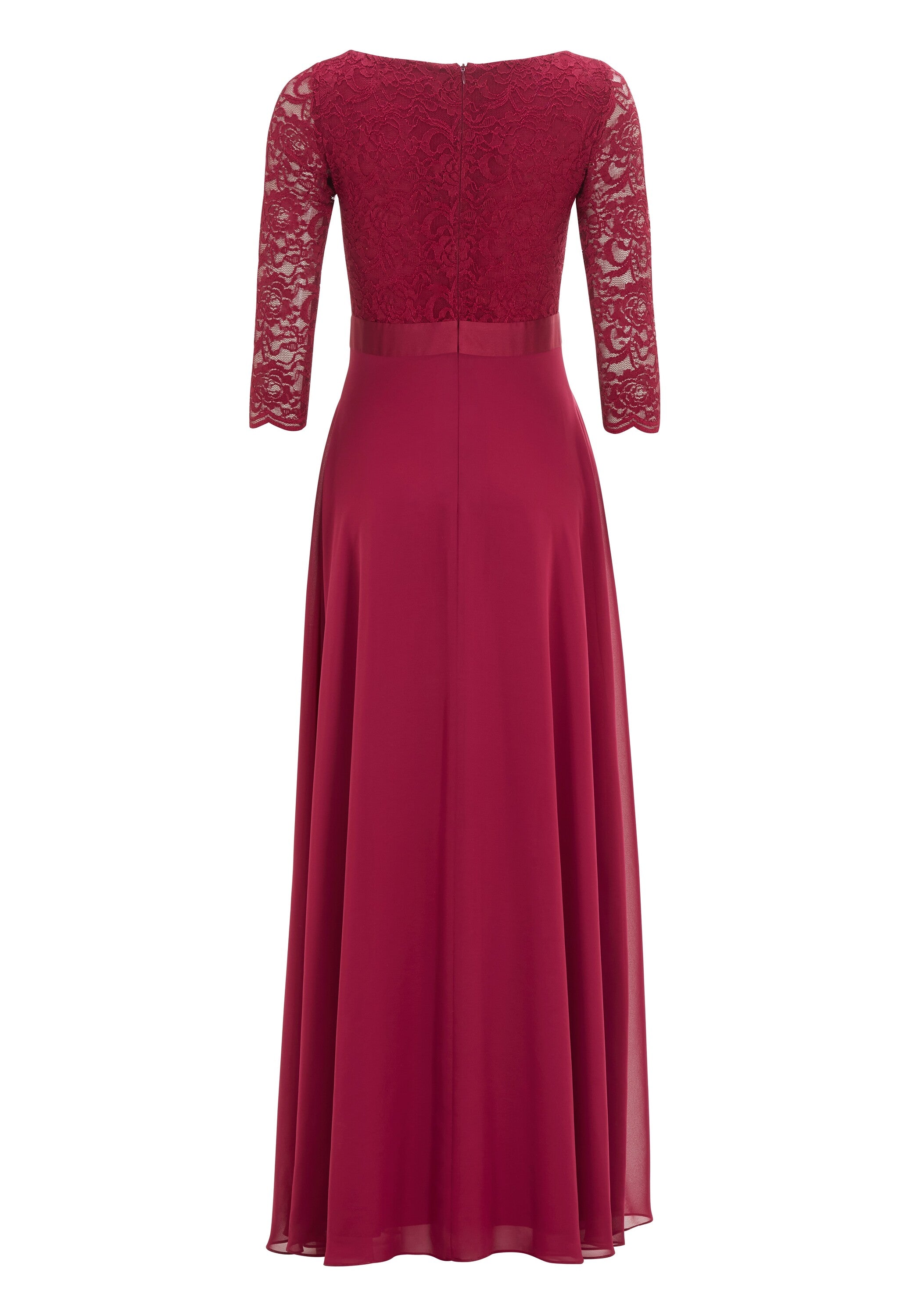 Abendkleid aus Spitze und Chiffon mit ¾ Arm