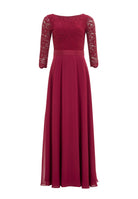 Abendkleid aus Spitze und Chiffon mit ¾ Arm