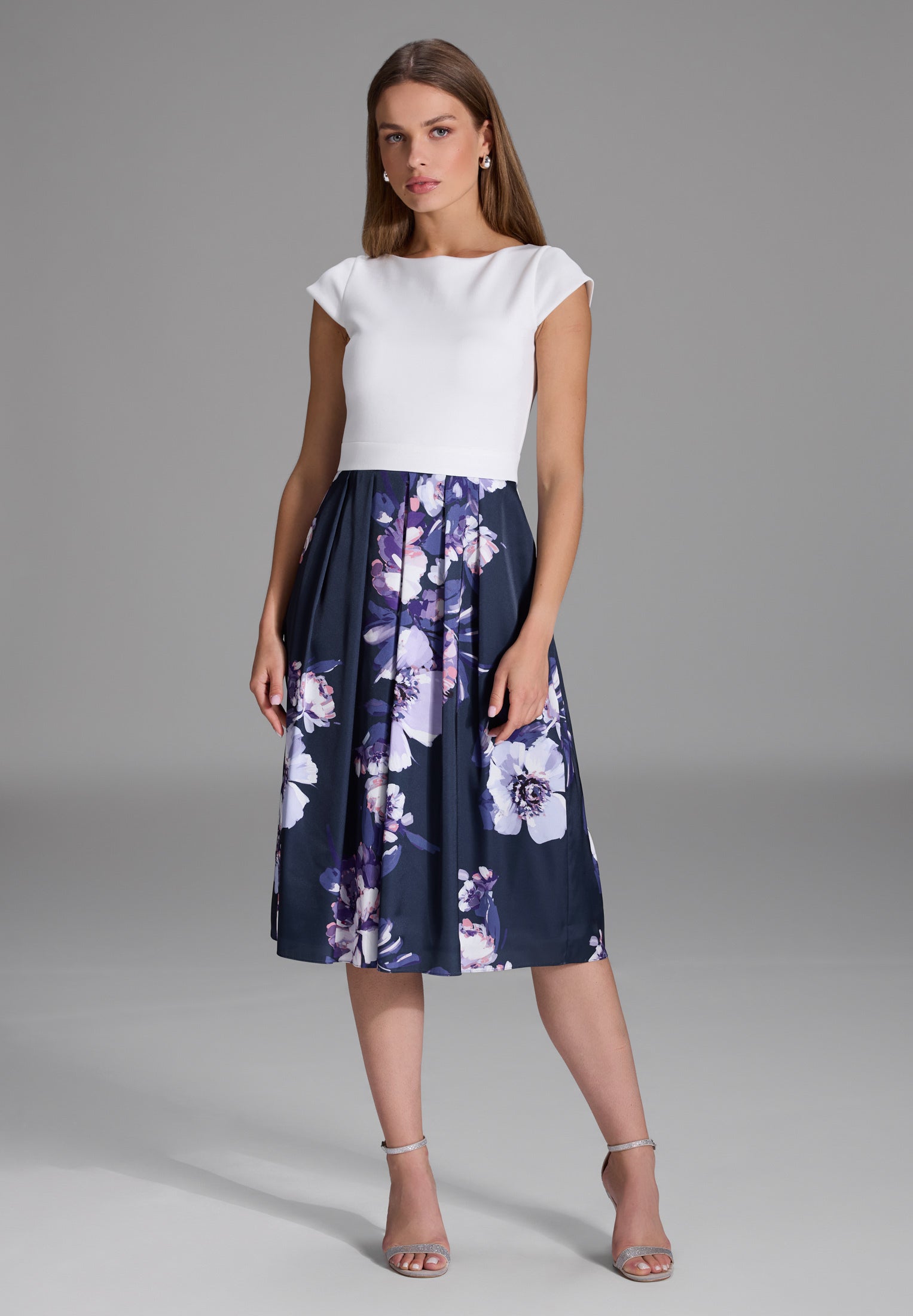 Cocktailkleid aus Material Mix navy | orchid purple