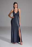 Abendkleid aus glitzerndem Jersey mit Knotendetail am Rücken