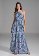 One Shoulder Abendkleid aus floral bedrucktem Mesh future blue | multi