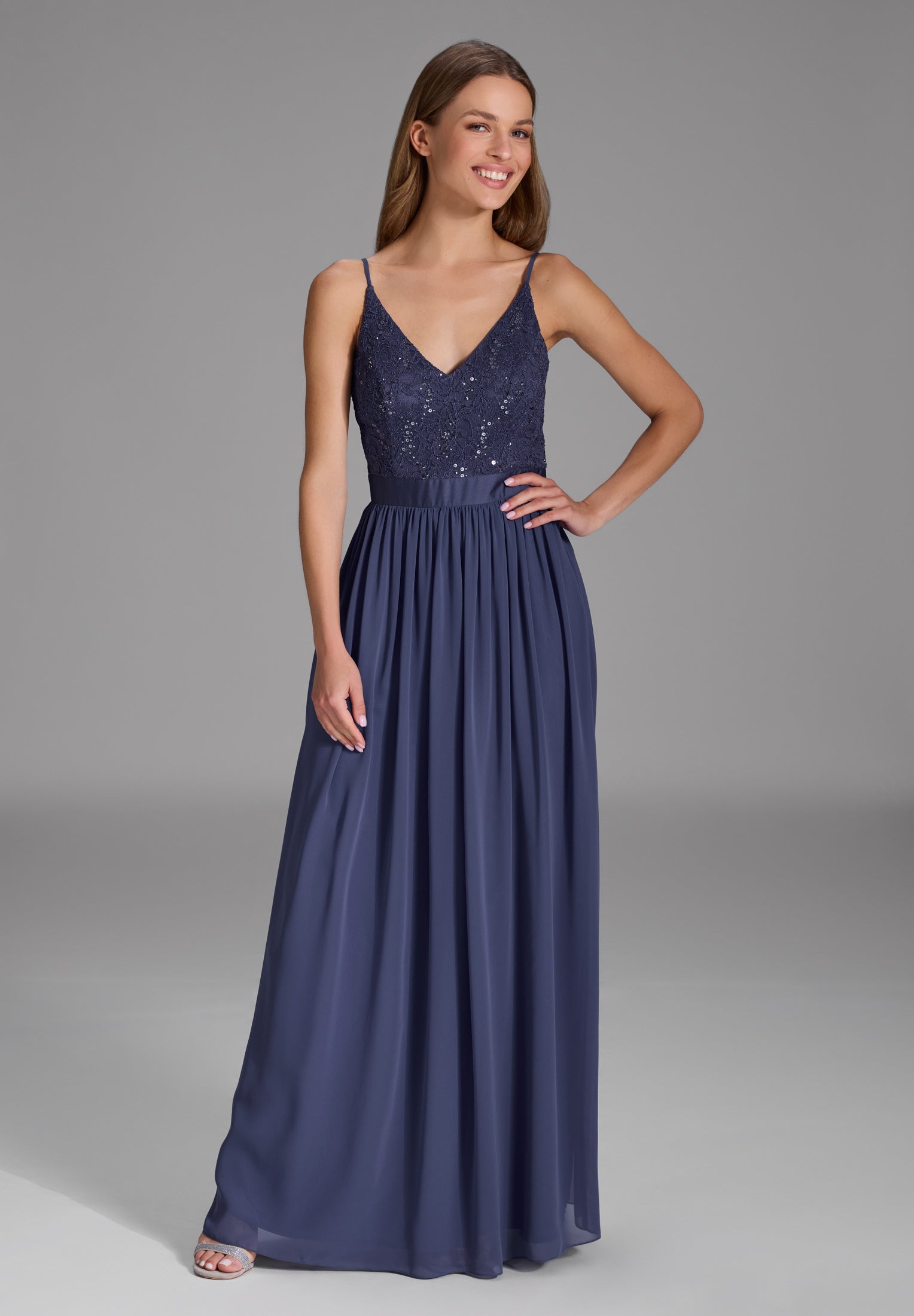 Abendkleid aus Spitze-Chiffon-Mix future blue