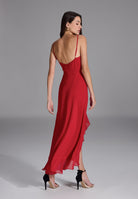 Abendkleid aus Chiffon Vokuhila Saum und Volants