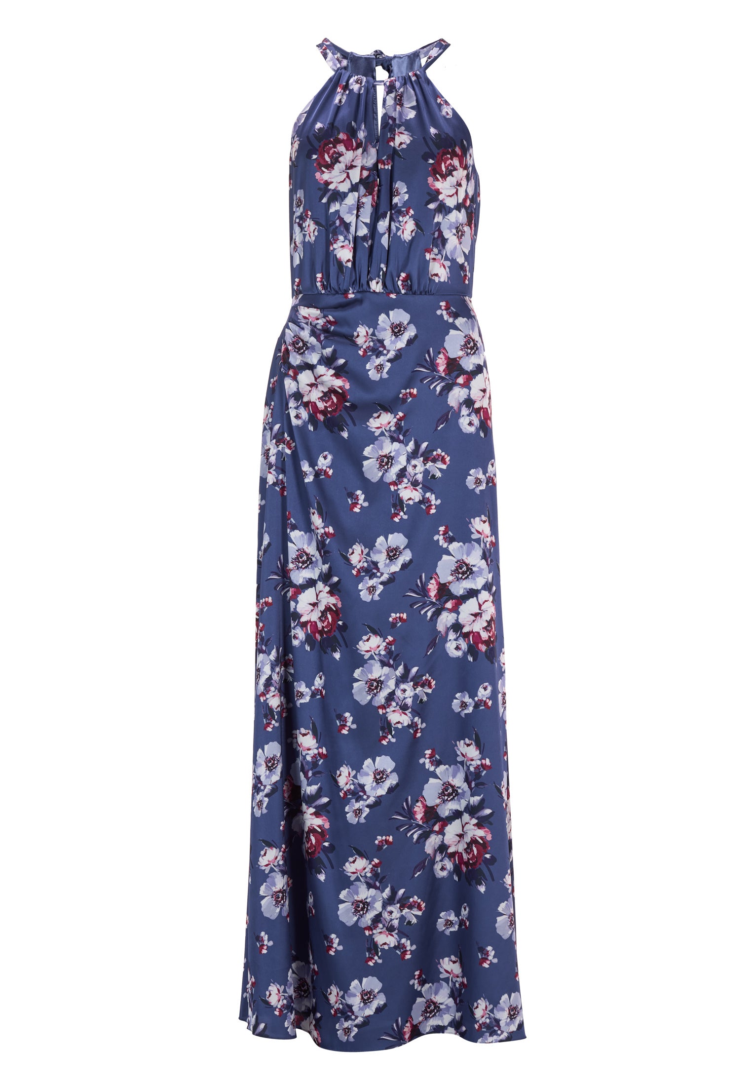 Abendkleid mit amerikanischem Ausschnitt aus bedrucktem Satin