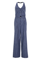 Neckholder Jumpsuit in Two-Piece-Optik aus glänzendem Denim