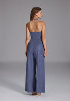 Neckholder Jumpsuit in Two-Piece-Optik aus glänzendem Denim