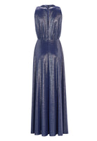 Hochgeschlossenes Abendkleid aus foliertem Jersey mit Beinschlitz