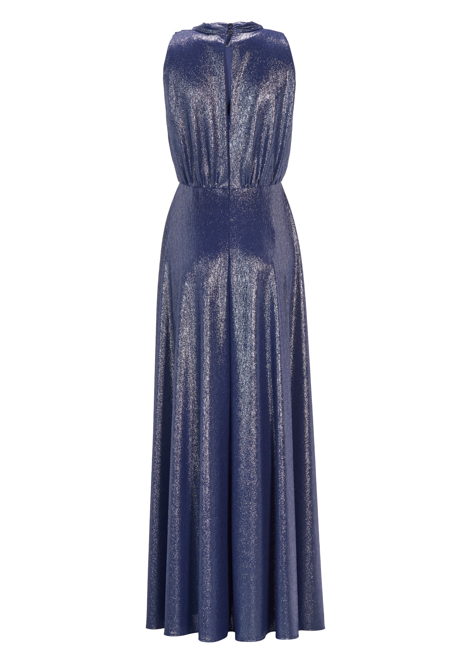 Hochgeschlossenes Abendkleid aus foliertem Jersey mit Beinschlitz