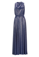 Hochgeschlossenes Abendkleid aus foliertem Jersey mit Beinschlitz