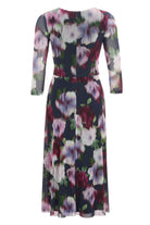 Midi Kleid aus bedrucktem Mesh mit Drapierung im Oberteil