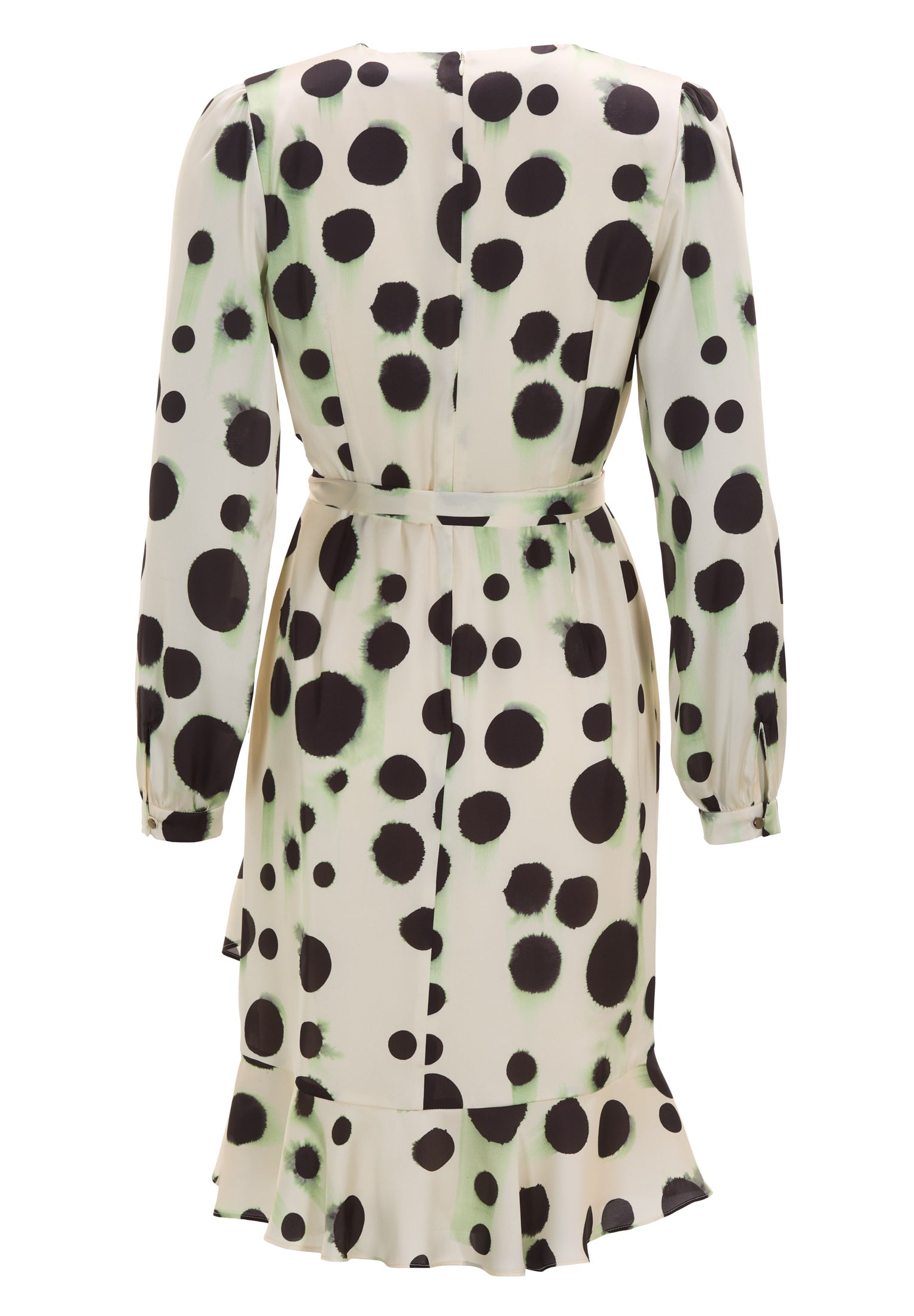 Cocktail Kleid mit Volant Saum aus Satin mit Tupfen Druck