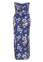 Abendkleid mit Corsage aus floral bedrucktem Satin