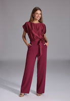Jumpsuit aus Material-Mix ruby red