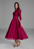 Abendkleid Midi mit Oberteil aus floraler Spitze und Chiffon Rock