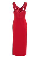 Midi Kleid mit gekreuzten Trägern aus Material-Mix