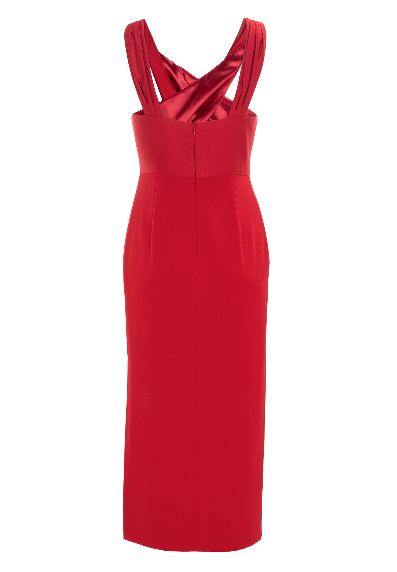 Midi Kleid mit gekreuzten Trägern aus Material-Mix