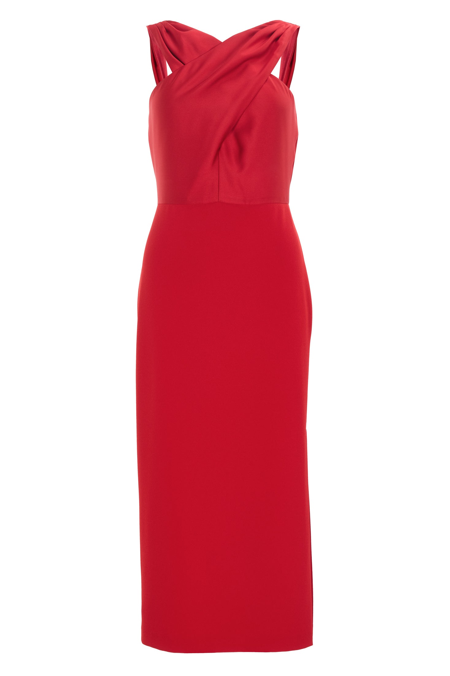 Midi Kleid mit gekreuzten Trägern aus Material-Mix