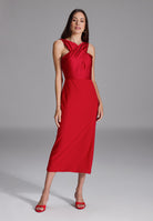 Midi Kleid mit gekreuzten Trägern aus Material-Mix