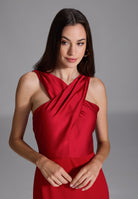 Midi Kleid mit gekreuzten Trägern aus Material-Mix