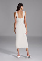 Midi Kleid mit gekreuzten Trägern aus Material-Mix