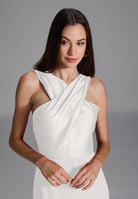 Midi Kleid mit gekreuzten Trägern aus Material-Mix