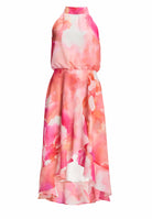 Cocktail Kleid aus bedrucktem Chiffon mit Volant am Saum