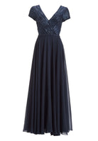 Besticktes Chiffonkleid mit kurzen Ärmeln