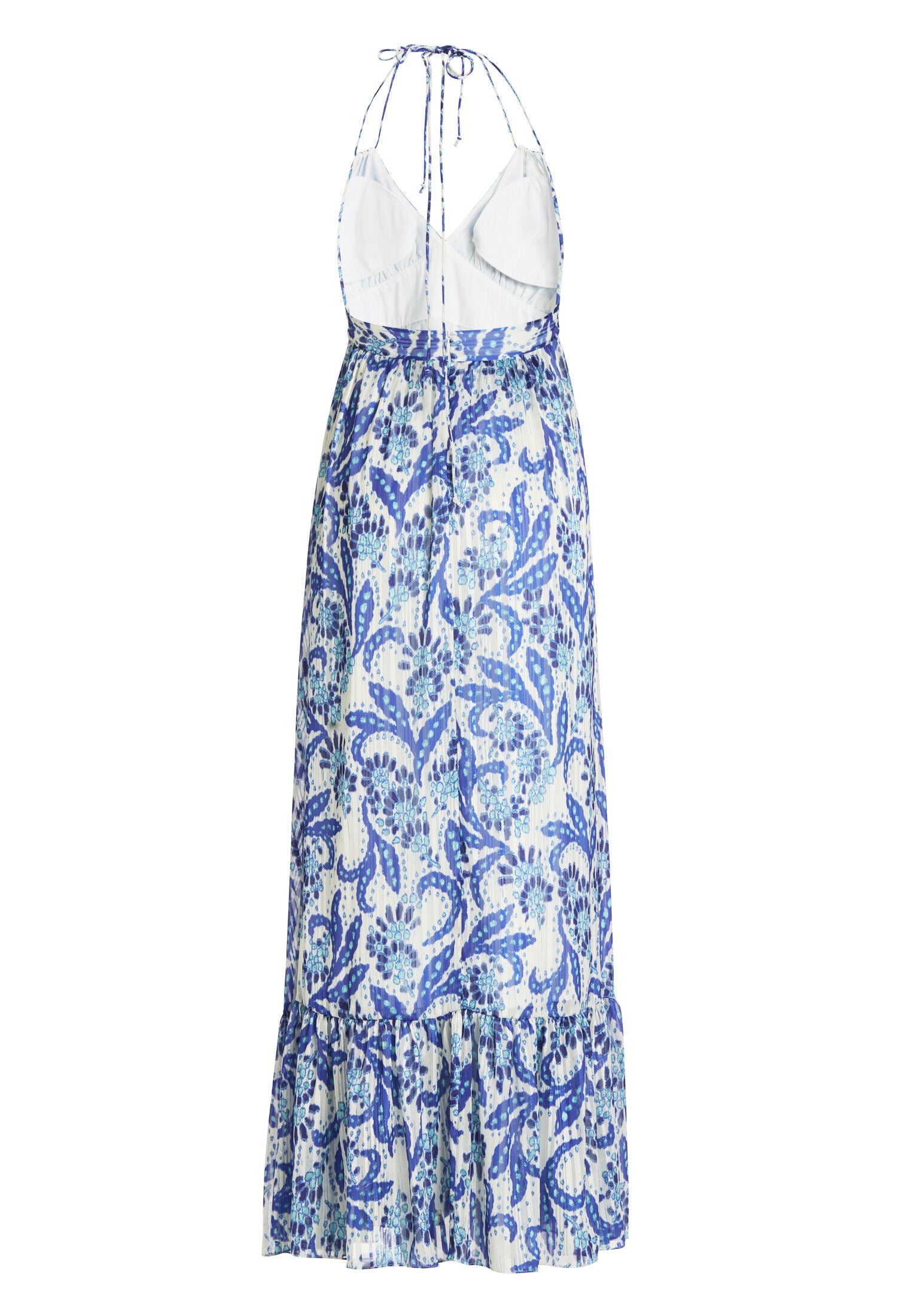 Neckholder Maxi Kleid aus bedrucktem Chiffon mit Glitzerstreifen