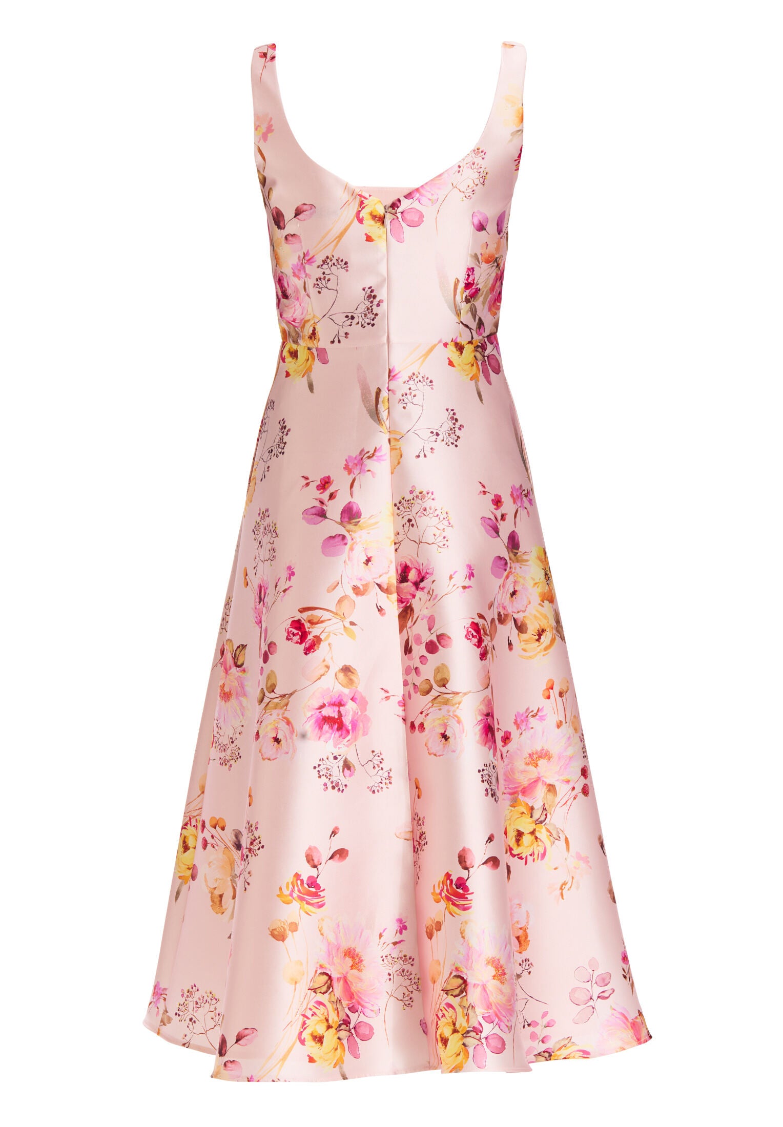 Cocktailkleid mit Karree-Ausschnitt aus floral bedrucktem Twill