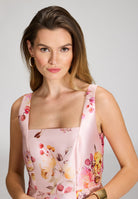 Cocktailkleid mit Karree-Ausschnitt aus floral bedrucktem Twill