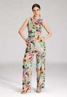 Jumpsuit aus leichtem Scuba mit Blumendruck und Drapierung ivory | multi