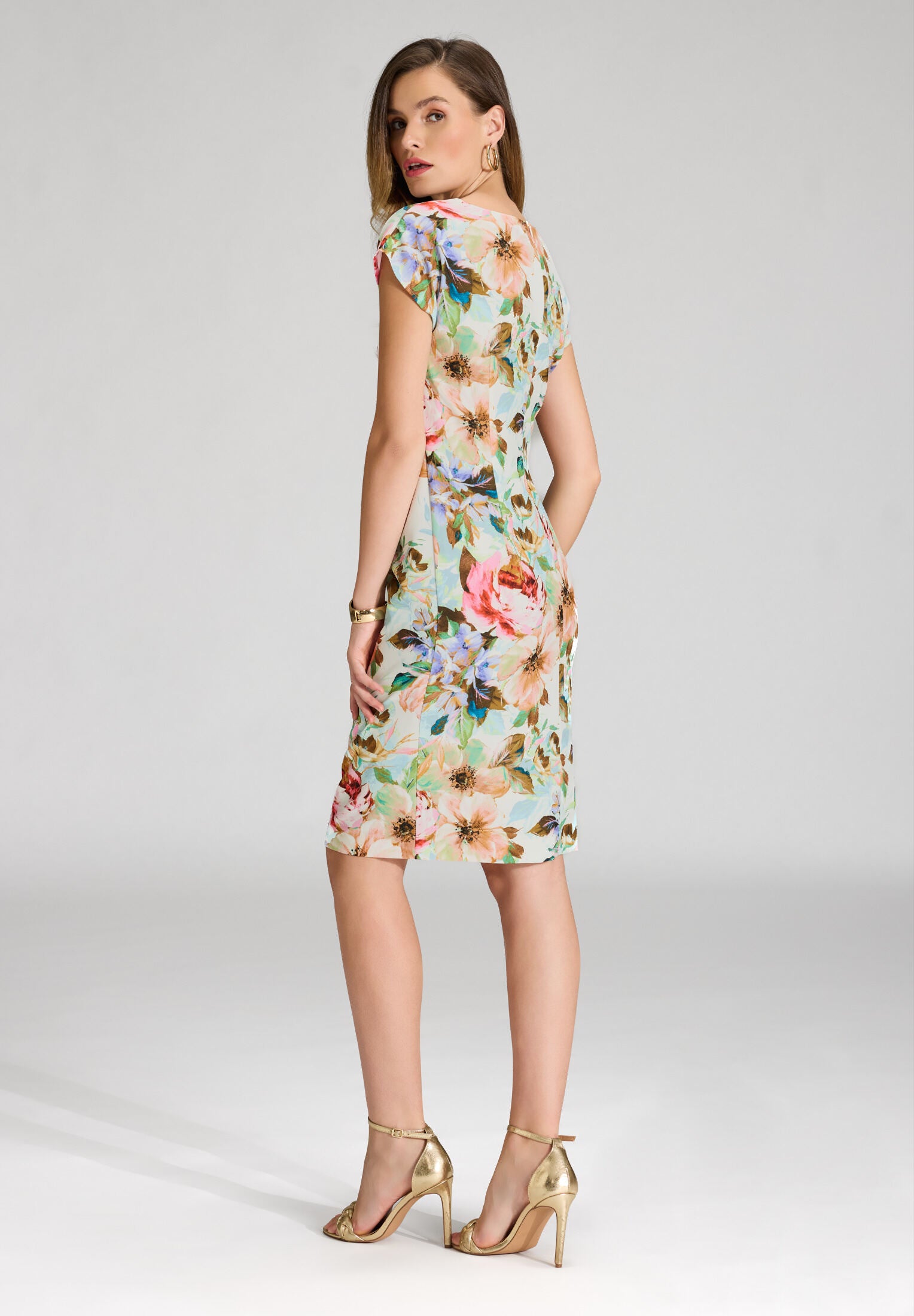 Etuikleid mit Knotendetail aus leichtem Scuba mit Blumendruck