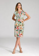 Etuikleid mit Knotendetail aus leichtem Scuba mit Blumendruck ivory | multi