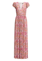 Abendkleid aus bedrucktem Plissee Jersey mit betonter Schulter