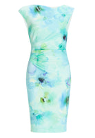 Etuikleid aus bedrucktem Scuba mit Drapierung