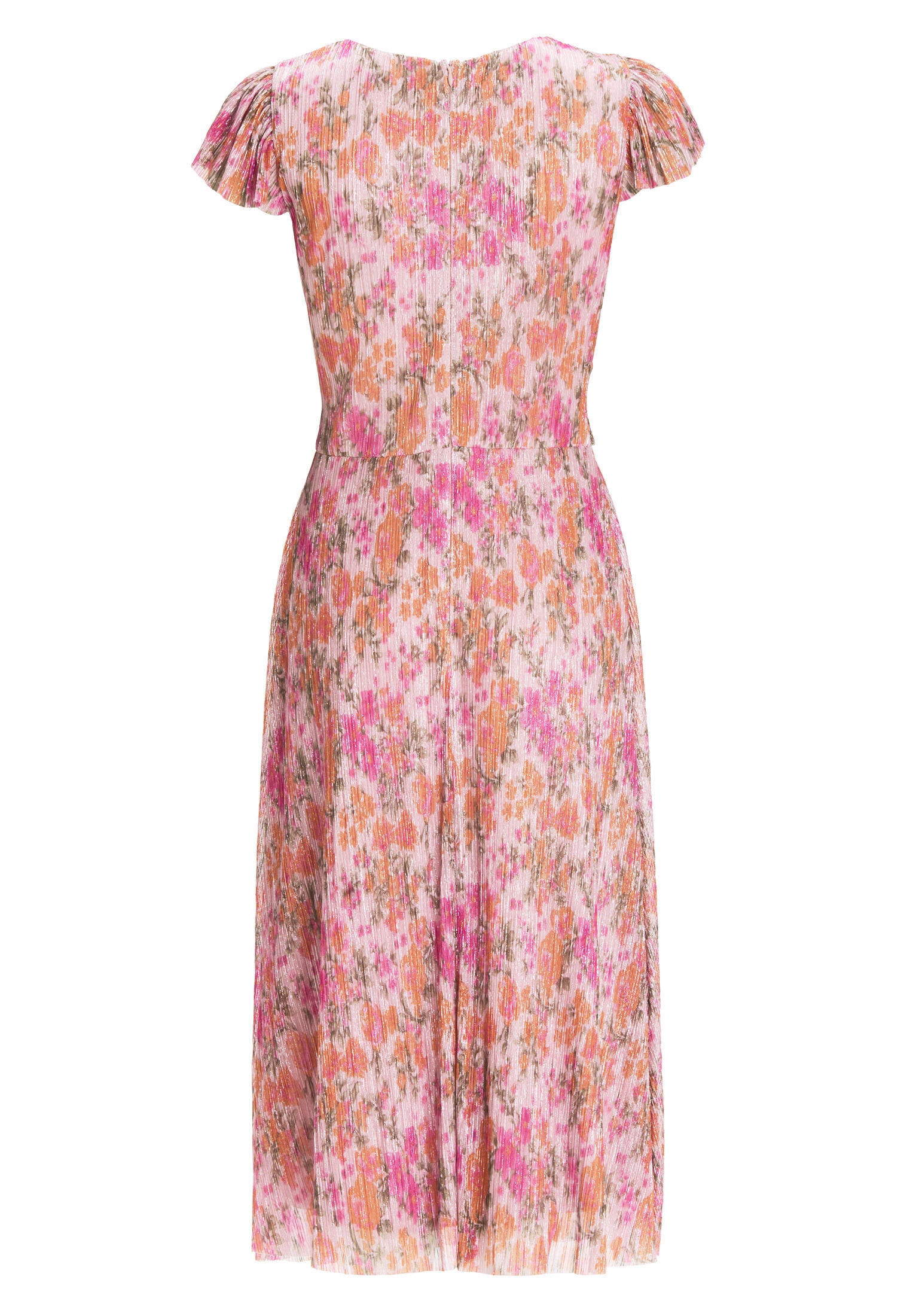 Midi Kleid aus bedrucktem Plissee Jersey mit kurzen Ärmeln