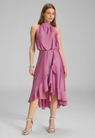 Cocktailkleid aus nachhaltigem Satin mit Volant am Saum raspberry pink